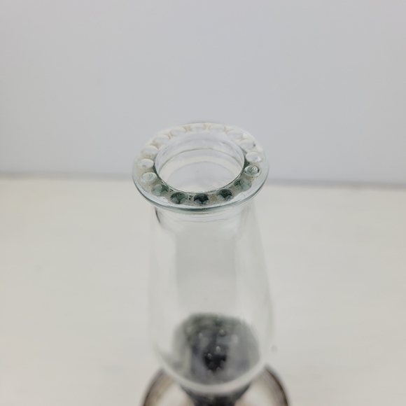 Vintage Mini Oil Lamp 8" Clear Glass Tarnished Metal Band 1950s 1960s - Picture 6 of 15